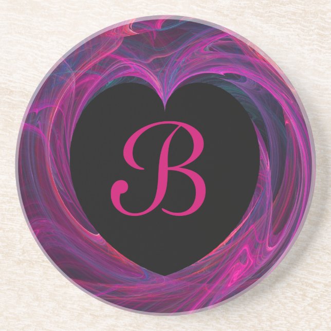 Fractal Heart Series-3---Blk & Pink coaster (Front)