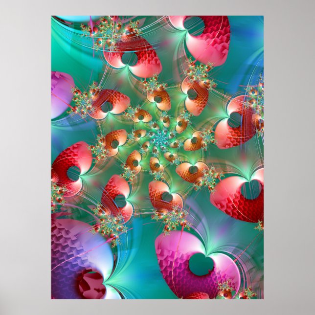 Fractal Hearts Spiral Poster (Front)