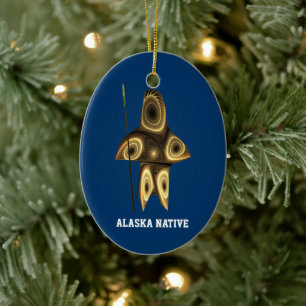 Fractal Inuit Hunter - Alaska Native Ceramic Tree Decoration