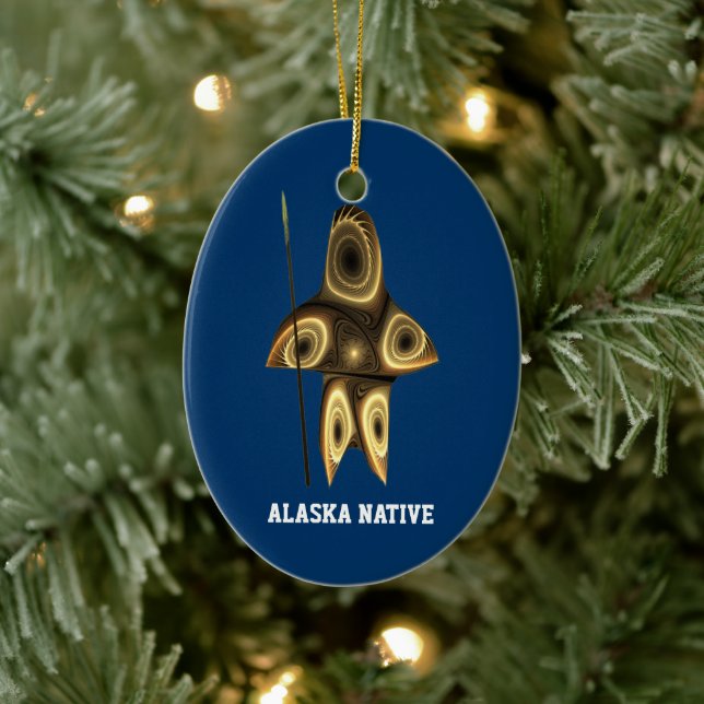 Fractal Inuit Hunter - Alaska Native Ceramic Tree Decoration (Tree)