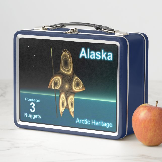 Fractal Inuit Hunter - Alaska Postage Metal Lunch Box (In Situ)