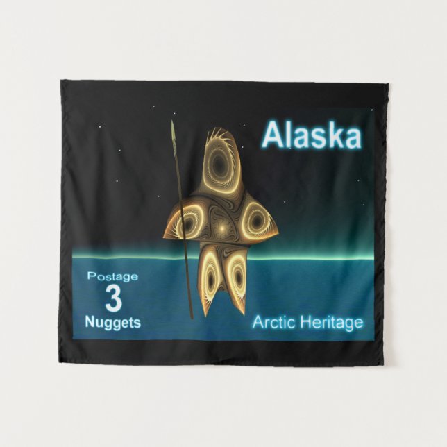 Fractal Inuit Hunter - Alaska Postage Tapestry (Front (Horizontal))