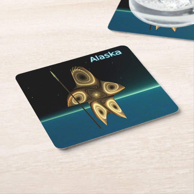 Fractal Inuit Hunter - Alaska Square Paper Coaster (Angled)
