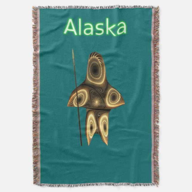 Fractal Inuit Hunter - Alaska Throw Blanket (Front Vertical)
