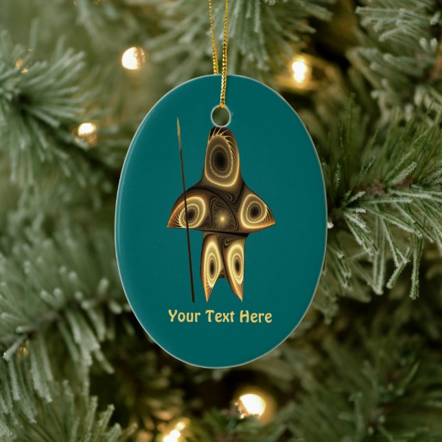 Fractal Inuit Hunter Ceramic Tree Decoration (Tree)