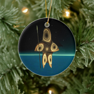 Fractal Inuit Hunter Ceramic Tree Decoration