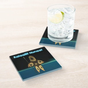 Fractal Inuit Hunter - Greenland Glass Coaster