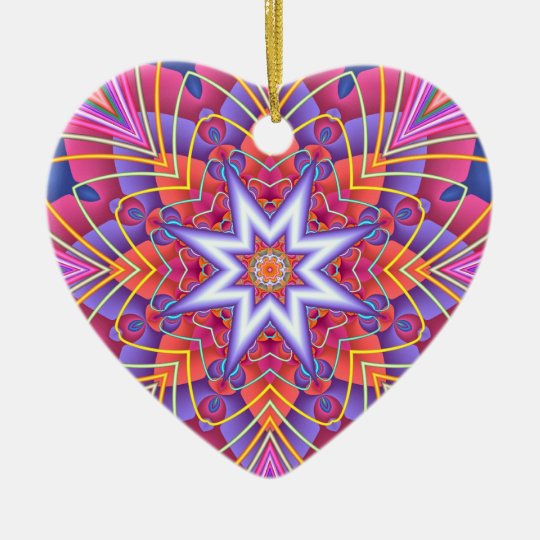 Fractal Kaleidoscope Muted Pastels Heart Ceramic Ornament