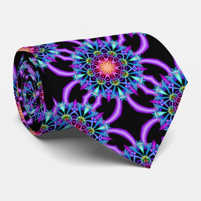 Fractal Kaleidoscope Rainbow Florets Tie (Rolled)