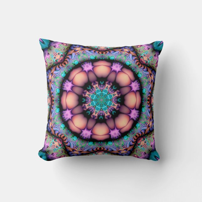 Fractal Mandala Floral Psychedelic Art Cushion (Front)