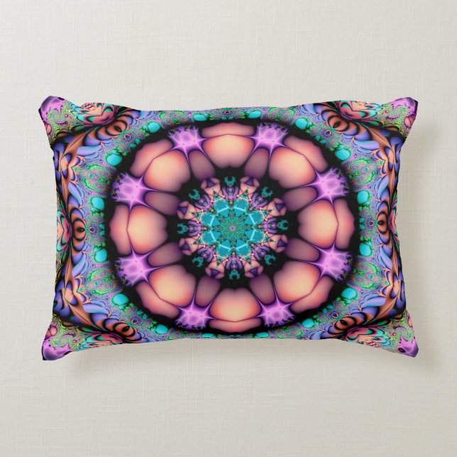 Fractal Mandala Floral Psychedelic Art Pillow (Front)