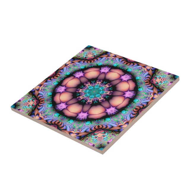 Fractal Mandala Floral Psychedelic Ceramic Tile (Side)