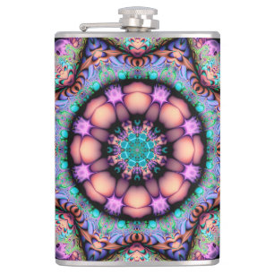 Fractal Mandala Floral Psychedelic Hip Flask