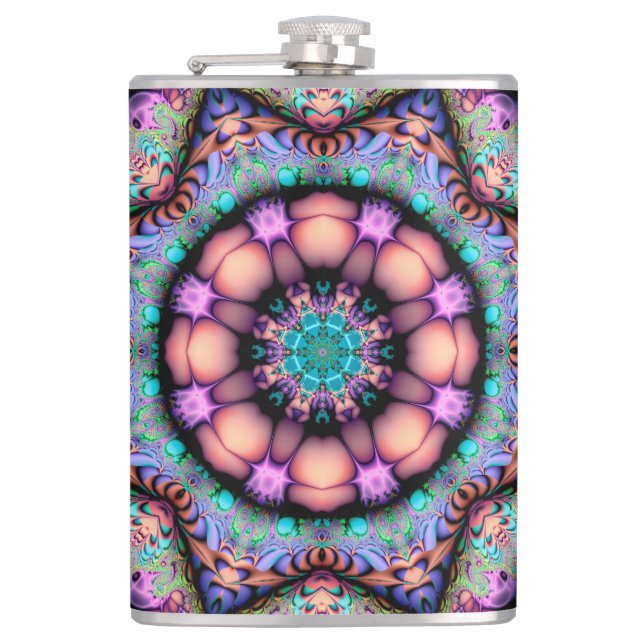 Fractal Mandala Floral Psychedelic Hip Flask (Front)