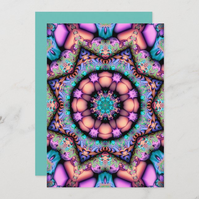 Fractal Mandala Floral Psychedelic Invitation (Front/Back)