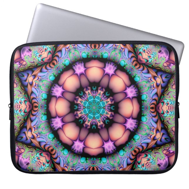Fractal Mandala Floral Psychedelic Laptop Sleeve (Front)