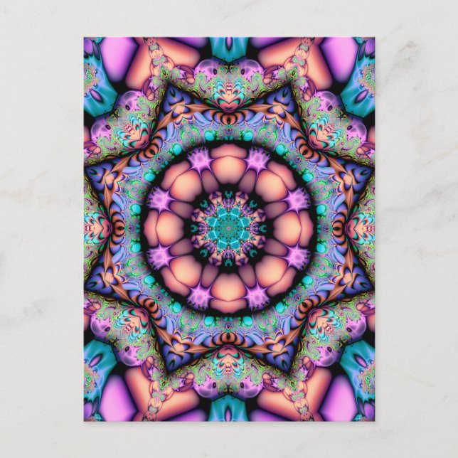 Fractal Mandala Floral Psychedelic Postcard (Front)