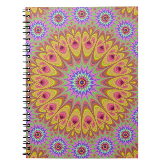 Fractal Mandala Floral Psychedelic Retro Notebook (Front)