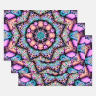 Fractal Mandala Floral Psychedelic Wrapping Paper Sheet