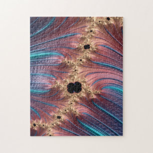 Fractal Mandelbrot   Turquoise Blue and Rose Gold Jigsaw Puzzle