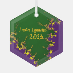 Fractal Mardi Gras Tree Glass Tree Decoration