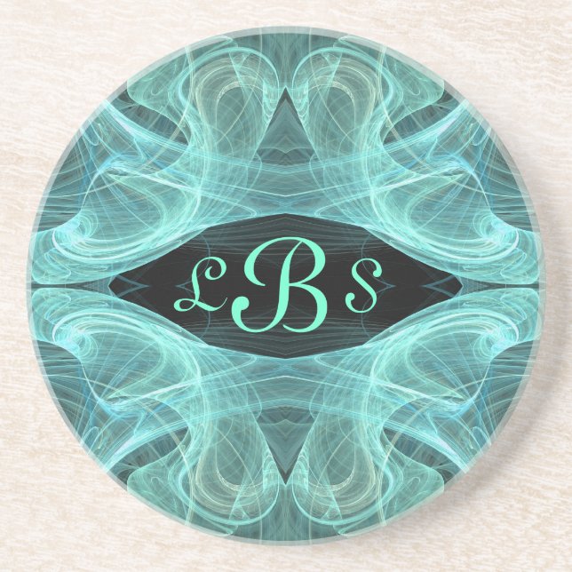 Fractal Misc Series-7---Teal Black coaster--1 of Coaster (Front)