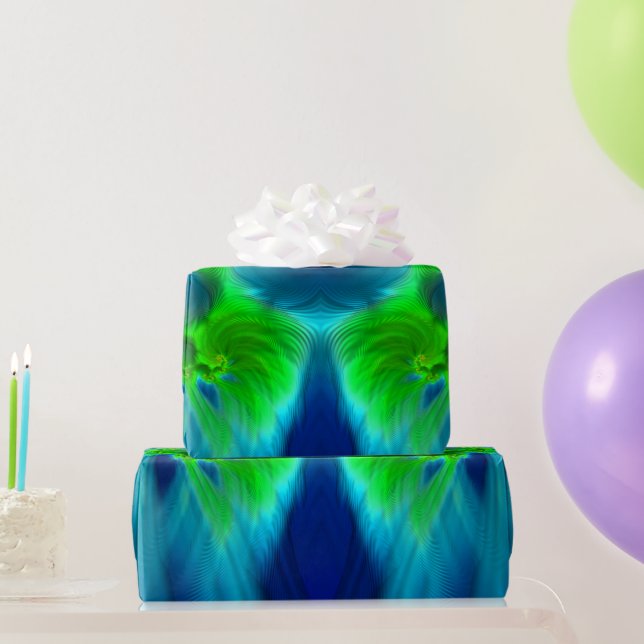 ~ Fractal Pattern Green Blue Shades ~ Wrapping Paper (Party Gifts)