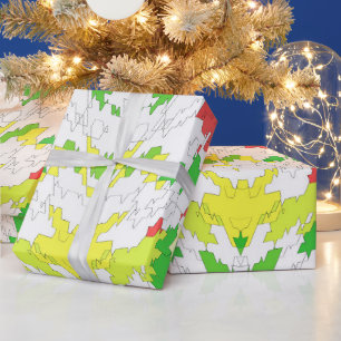 ~ Fractal Pattern Red Green Yellow ~ Christmas ~ Wrapping Paper