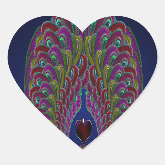 Fractal Peacock Heart Sticker (Front)