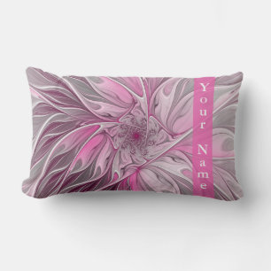Fractal Pink Flower Dream, floral Fantasy Art Name Lumbar Cushion