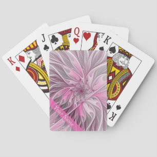 Fractal Pink Flower Dream, Floral Fantasy Name Playing Cards