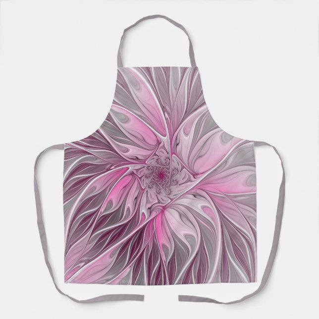 Fractal Pink Flower Dream, Floral Fantasy Pattern Apron (Front)