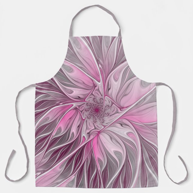 Fractal Pink Flower Dream, Floral Fantasy Pattern Apron (Front)