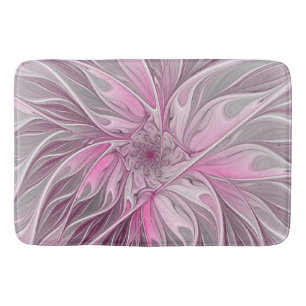 Fractal Pink Flower Dream, Floral Fantasy Pattern Bath Mat