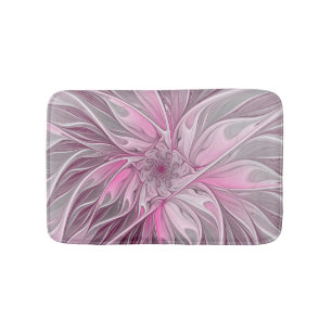 Fractal Pink Flower Dream, Floral Fantasy Pattern Bath Mat