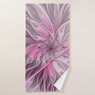Fractal Pink Flower Dream, Floral Fantasy Pattern Bath Towel