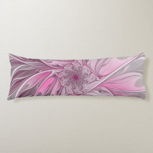 Fractal Pink Flower Dream, Floral Fantasy Pattern Body Cushion