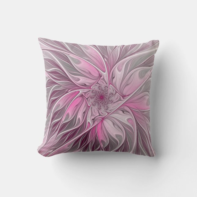 Fractal Pink Flower Dream, floral Fantasy Pattern Cushion (Front)