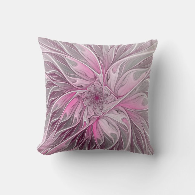 Fractal Pink Flower Dream, floral Fantasy Pattern Cushion (Front)