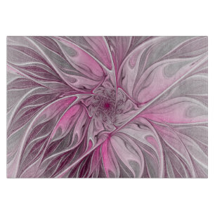 Fractal Pink Flower Dream, Floral Fantasy Pattern Cutting Board