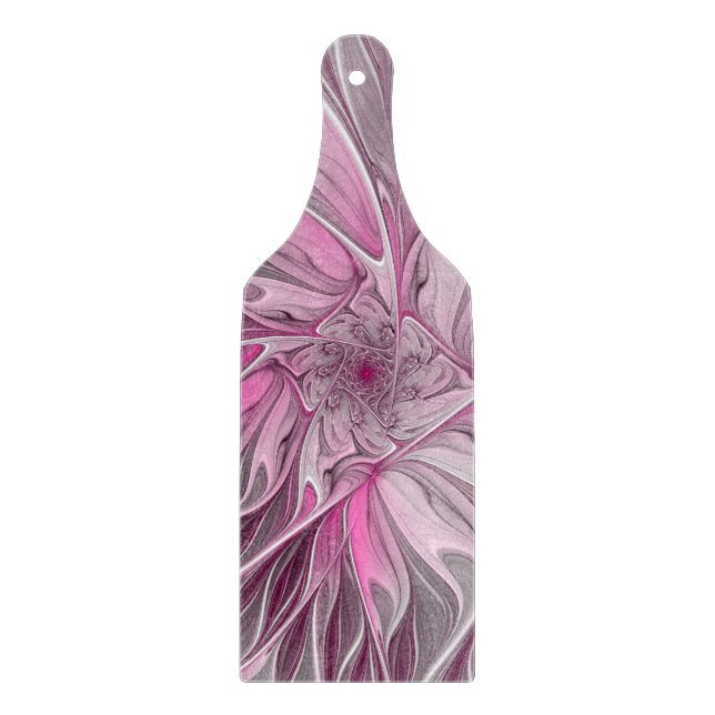 Fractal Pink Flower Dream, Floral Fantasy Pattern Cutting Board (Front)