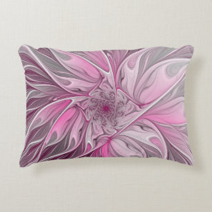 Fractal Pink Flower Dream, floral Fantasy Pattern Decorative Cushion