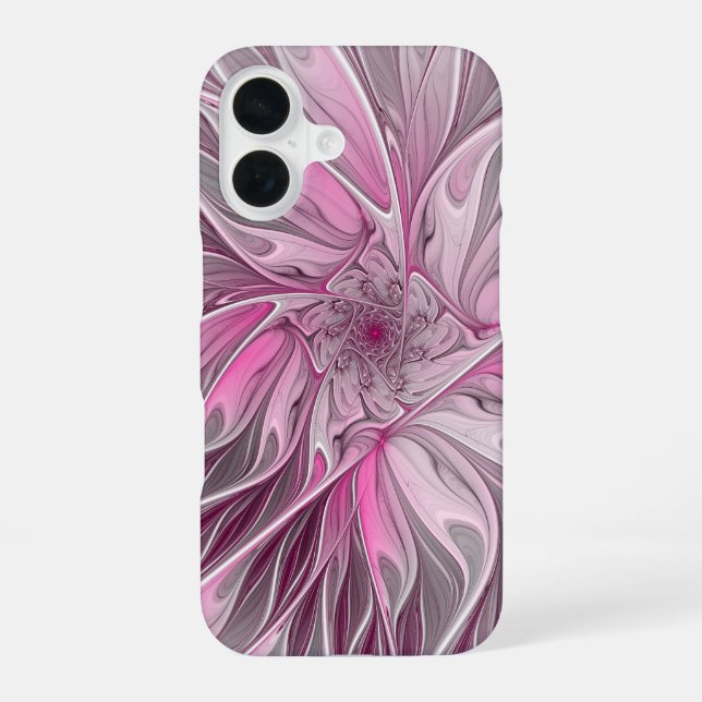 Fractal Pink Flower Dream, Floral Fantasy Pattern iPhone 16 Case (Back)
