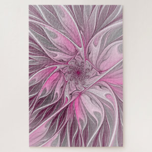 Fractal Pink Flower Dream, Floral Fantasy Pattern Jigsaw Puzzle
