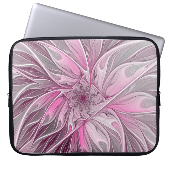 Fractal Pink Flower Dream, floral Fantasy Pattern Laptop Sleeve (Front)