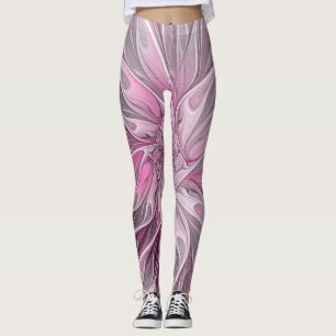 Fractal Pink Flower Dream, Floral Fantasy Pattern Leggings