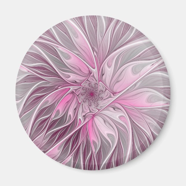 Fractal Pink Flower Dream, Floral Fantasy Pattern Magnet (Front)