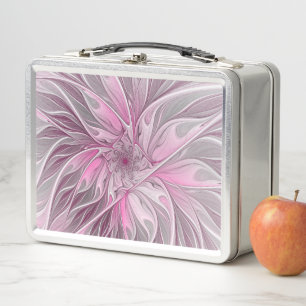 Fractal Pink Flower Dream, Floral Fantasy Pattern Metal Lunch Box
