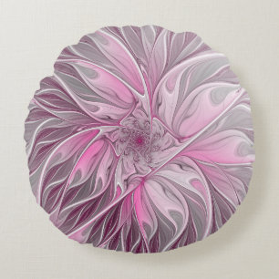 Fractal Pink Flower Dream, Floral Fantasy Pattern Round Cushion