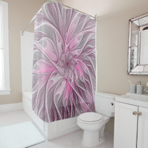 Fractal Pink Flower Dream, Floral Fantasy Pattern Shower Curtain